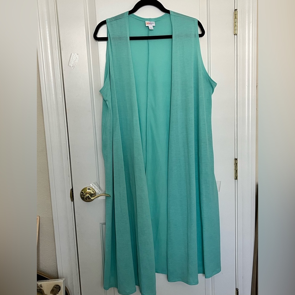 LuLaRoe Joy Sleeveless Teal Aqua blue Kimono sz L